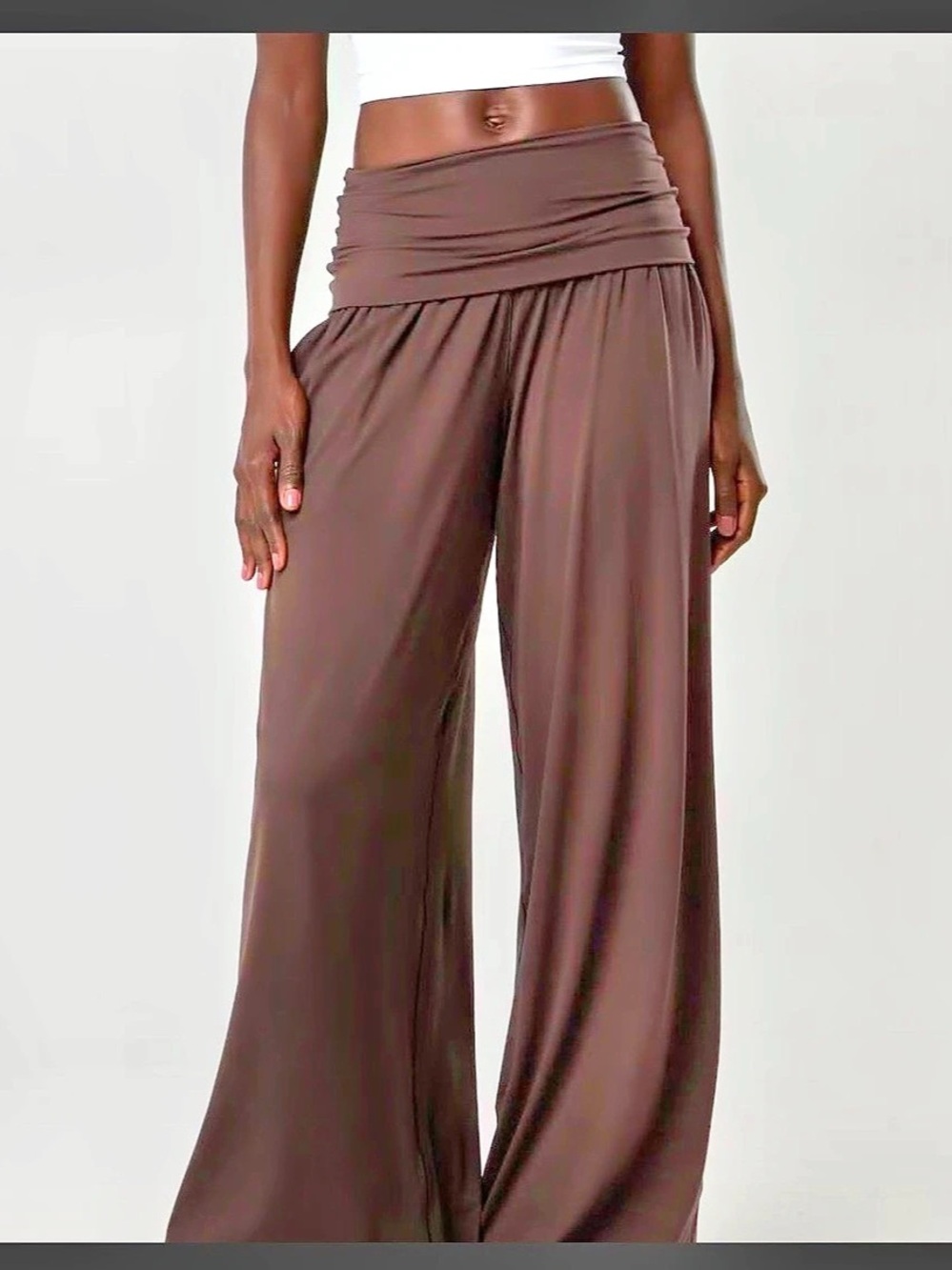 Offline by Aerie Real Me Foldover Super Wide Leg Pant in Deep Earth